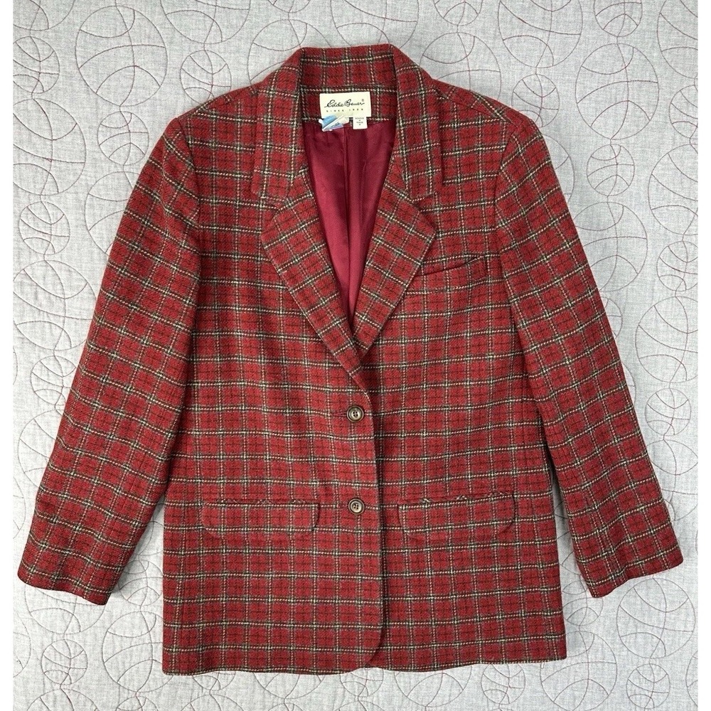 Vintage Eddie Bauer Red Tartan Plaid 100% Wool Blazer Jacket / Women's Medium